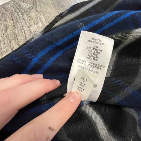 Eddie Bauer Blue White Mens TXL Plaid Tartan Shacket Mountain Ops Flannel Shirt - Picture 10 of 10